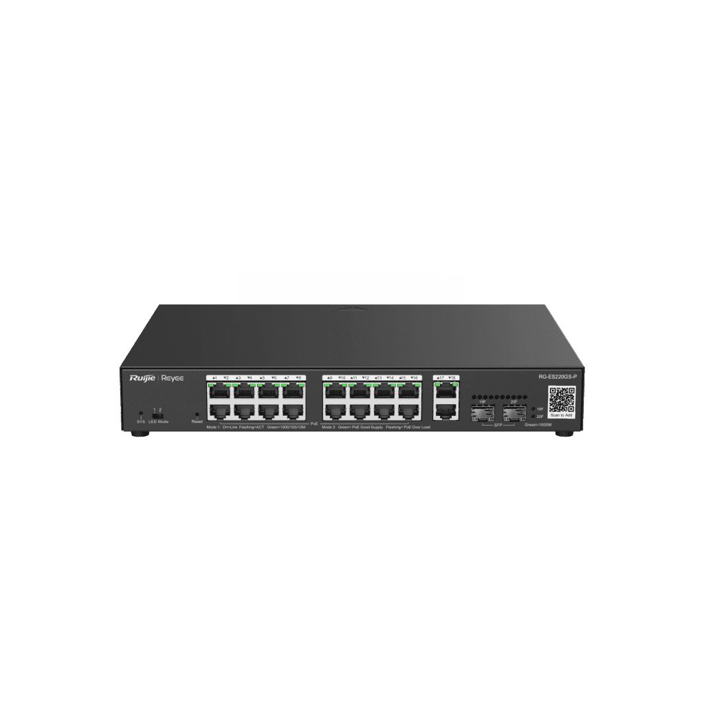 RG-ES220GS-P, 20-Port Gigabit, 16 PoE+ Ports, 2 SFP Ports, Smart Cloud Managed PoE Switch